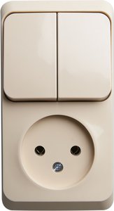 Фото Schneider Electric Этюд BPA16-205K Блок комбинированный (2 кл.+1 роз., 10+16 А, в сборе, открытая установка, кремовый)