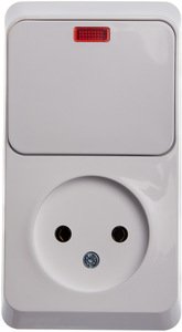 Фото Schneider Electric Этюд BPA16-206B Блок комбинированный (1 кл.+1 роз., 10+16 А, в сборе, подсветка, открытая установка, белый)