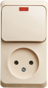 Фото Schneider Electric Этюд BPA16-206K Блок комбинированный (1 кл.+1 роз., 10+16 А, в сборе, подсветка, открытая установка, кремовый)