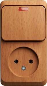 Фото Schneider Electric Этюд BPA16-206T Блок комбинированный (1 кл.+1 роз., 10+16 А, в сборе, подсветка, открытая установка, бук)