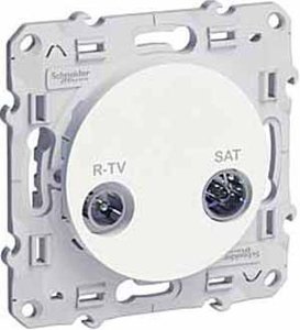 Фото Schneider Electric Odace S52R456 Розетка телевизионная проходная (TV/Radio+SAT, 11 дБ, под рамку, скрытая установка, белая)