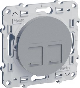 Фото Schneider Electric Odace S53R481 Розетка компьютерная (2xRJ45, cat.5e, под рамку, скрытая установка, алюминий)
