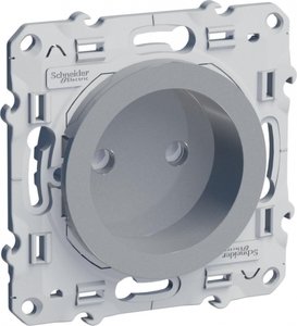 Фото Schneider Electric Odace S53R033 Розетка без заземляющего контакта (16 А, под рамку, скрытая установка, шторки, алюминий)