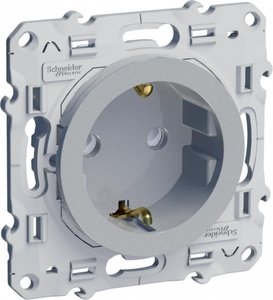Фото Schneider Electric Odace S53R037 Розетка с заземляющим контактом (16 А, под рамку, скрытая установка, шторки, алюминий)