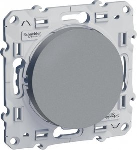 Фото Schneider Electric Odace S53R206 Выключатель однокнопочный (10 А, с возм. подсветки, под рамку, скрытая установка, алюминий)
