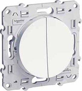 Фото Schneider Electric Odace S52R213 Переключатель двухклавишный (10 А, с возм. подсветки, под рамку, скрытая установка, белый)