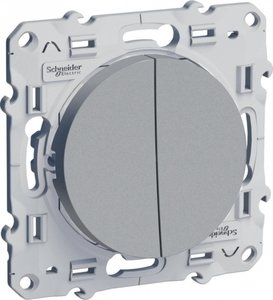 Фото Schneider Electric Odace S53R213 Переключатель двухклавишный (10 А, с возм. подсветки, под рамку, скрытая установка, алюминий)