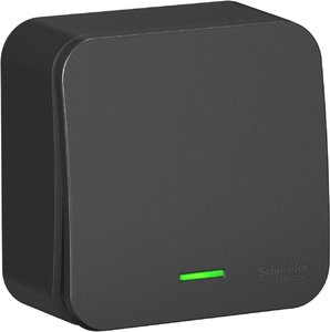 Фото Schneider Electric Blanca BLNVA101116 Выключатель одноклавишный с подсветкой и изолирующей пластиной (10 А, в сборе, открытая установка, антрацит)