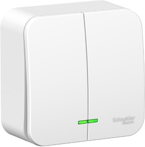Фото Schneider Electric Blanca BLNVA065111 Выключатель двухклавишный с подсветкой и изолирующей пластиной (6 А, в сборе, открытая установка, белый)