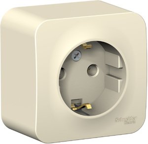 Фото Schneider Electric Blanca BLNRA010102 Розетка одинарная с заземляющим контактом (16 А, в сборе, открытая установка, молоко)