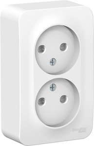Фото Schneider Electric Blanca BLNRA001211 Розетка двойная с изоляционной пластиной (16 А, в сборе, шторки, открытая установка, белая)