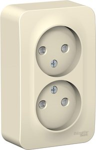 Фото Schneider Electric Blanca BLNRA001212 Розетка двойная с изоляционной пластиной (16 А, в сборе, шторки, открытая установка, молоко)