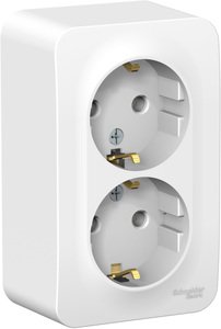 Фото Schneider Electric Blanca BLNRA010211 Розетка двойная с заземляющим контактом и изоляционной пластиной (16 А, в сборе, открытая установка, белая)