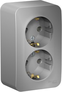 Фото Schneider Electric Blanca BLNRA010213 Розетка двойная с заземляющим контактом и изоляционной пластиной (16 А, в сборе, открытая установка, алюминий)