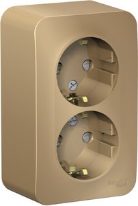 Фото Schneider Electric Blanca BLNRA011214 Розетка двойная с заземляющим контактом и изоляционной пластиной (16 А, в сборе, шторки, открытая установка, титан)