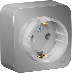 Фото Schneider Electric Blanca BLNRA110113 Розетка одинарная с заземляющим контактом и изоляционной пластиной (16 А, в сборе, открытая установка, алюминий)