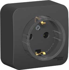Фото Schneider Electric Blanca BLNRA110116 Розетка одинарная с заземляющим контактом и изоляционной пластиной (16 А, в сборе, открытая установка, антрацит)