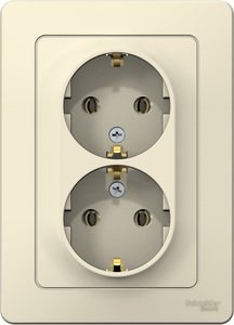 Фото Schneider Electric Blanca BLNRS001022 Розетка двойная с заземляющим контактом (16 А, в сборе, скрытая установка, молоко)