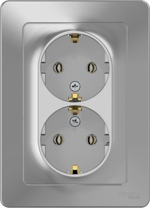 Фото Schneider Electric Blanca BLNRS001023 Розетка двойная с заземляющим контактом (16 А, в сборе, скрытая установка, алюминий)