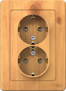 Фото Schneider Electric Blanca BLNRS001025 Розетка двойная с заземляющим контактом (16 А, в сборе, скрытая установка, ясень)