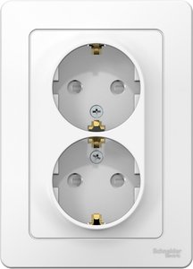 Фото Schneider Electric Blanca BLNRS001121 Розетка двойная с заземляющим контактом (16 А, в сборе, шторки, скрытая установка, белая)