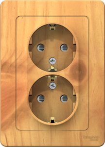 Фото Schneider Electric Blanca BLNRS001125 Розетка двойная с заземляющим контактом (16 А, в сборе, шторки, скрытая установка, ясень)