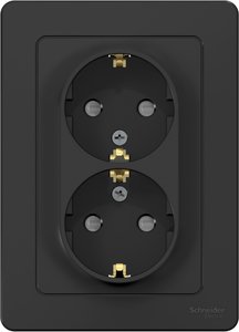 Фото Schneider Electric Blanca BLNRS001126 Розетка двойная с заземляющим контактом (16 А, в сборе, шторки, скрытая установка, антрацит)