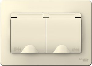 Фото Schneider Electric Blanca BLNRS441122 Розетка двойная с заземляющим контактом (16 А, IP44, в сборе, шторки, крышка, скрытая установка, молоко)