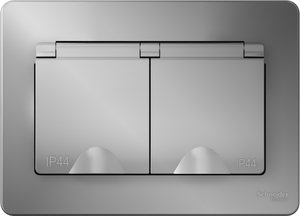 Фото Schneider Electric Blanca BLNRS441123 Розетка двойная с заземляющим контактом (16 А, IP44, в сборе, шторки, крышка, скрытая установка, алюминий)