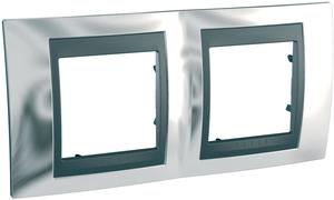 Фото Schneider Electric Unica Top MGU66.004.210 Рамка 2-постовая (горизонтальная, графит/хром глянцевый)