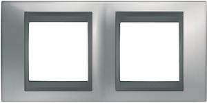 Фото Schneider Electric Unica Top MGU66.004.238 Рамка 2-постовая (горизонтальная, графит/хром матовый)