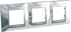 Фото Schneider Electric Unica Top MGU66.006.010 Рамка 3-постовая (горизонтальная, алюминий/хром глянцевый)