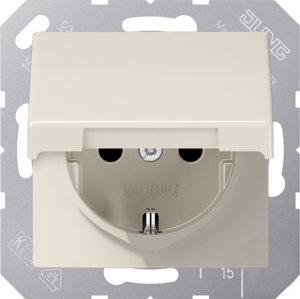 Фото Jung AS500 AS520KLKI Розетка с заземляющим контактом (16 А, под рамку, шторки, крышка, с/у, слоновая кость)