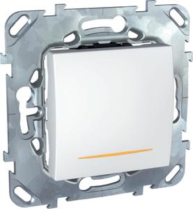 Фото Schneider Electric Unica MGU5.262.18SZD Выключатель одноклавишный двухполюсный с индикацией (16 А, под рамку, скрытая установка, белый)