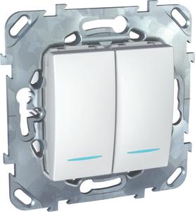 Фото Schneider Electric Unica MGU5.0303.18NZD Переключатель двухклавишный с подсветкой (10 А, под рамку, скрытая установка, белый)