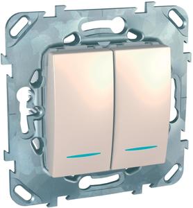 Фото Schneider Electric Unica MGU5.0303.25NZD Переключатель двухклавишный с подсветкой (10 А, под рамку, скрытая установка, бежевый)