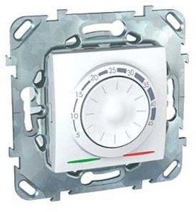 Фото Schneider Electric Unica MGU5.503.18ZD Термостат для теплых полов +5…+45°С (10 А, 230 В, выносной термодатчик, под рамку, скрытая установка, белый)
