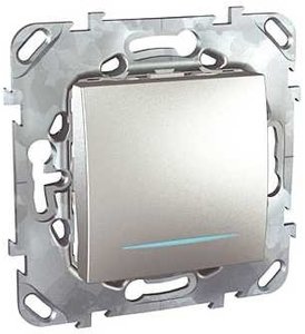 Фото Schneider Electric Unica Top MGU5.201.30NZD Выключатель одноклавишный с подсветкой (10 А, под рамку, скрытая установка, алюминий)