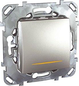 Фото Schneider Electric Unica Top MGU5.262.30SZD Выключатель одноклавишный двухполюсный с индикацией (16 А, под рамку, скрытая установка, алюминий)