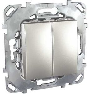 Фото Schneider Electric Unica Top MGU5.211.30ZD Выключатель двухклавишный двухполюсный (10 А, под рамку, скрытая установка, алюминий)