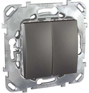 Фото Schneider Electric Unica Top MGU5.211.12ZD Выключатель двухклавишный двухполюсный (10 А, под рамку, скрытая установка, графит)
