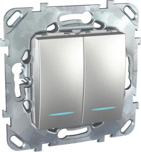 Фото Schneider Electric Unica Top MGU5.0101.30NZD Выключатель двухклавишный с подсветкой (10 А, под рамку, 2Р, скрытая установка, алюминий)