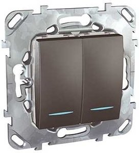 Фото Schneider Electric Unica Top MGU5.0101.12NZD Выключатель двухклавишный с подсветкой (10 А, под рамку, 2Р, скрытая установка, графит)