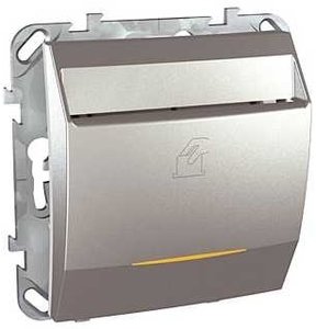 Фото Schneider Electric Unica Top MGU5.540.30ZD Выключатель для ключ-карты с выдержкой времени (8 А, под рамку, подсветка, скрытая установка, алюминий)