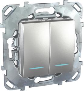 Фото Schneider Electric Unica Top MGU5.0303.30NZD Переключатель двухклавишный с подсветкой (10 А, под рамку, скрытая установка, алюминий)