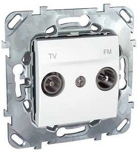 Фото Schneider Electric Unica MGU5.453.18ZD Розетка телевизионная проходная (TV+Radio, под рамку, скрытая установка, белая)