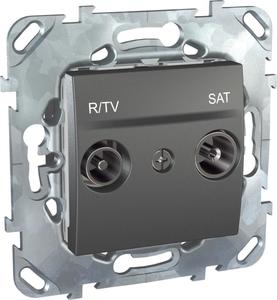 Фото Schneider Electric Unica Top MGU5.456.12ZD Розетка телевизионная проходная (TV/Radio+SAT, под рамку, скрытая установка, графит)