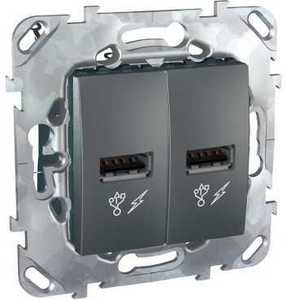 Фото Schneider Electric Unica Top MGU5.928.12ZD Розетка USB (2xUSB, под рамку, скрытая установка, графит)