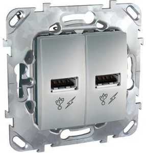 Фото Schneider Electric Unica Top MGU5.928.30ZD Розетка USB (2xUSB, под рамку, скрытая установка, алюминий)