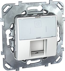 Фото Schneider Electric Unica MGU5.421.18ZD Розетка компьютерная (RJ45, cat.5e, под рамку, скрытая установка, белая)